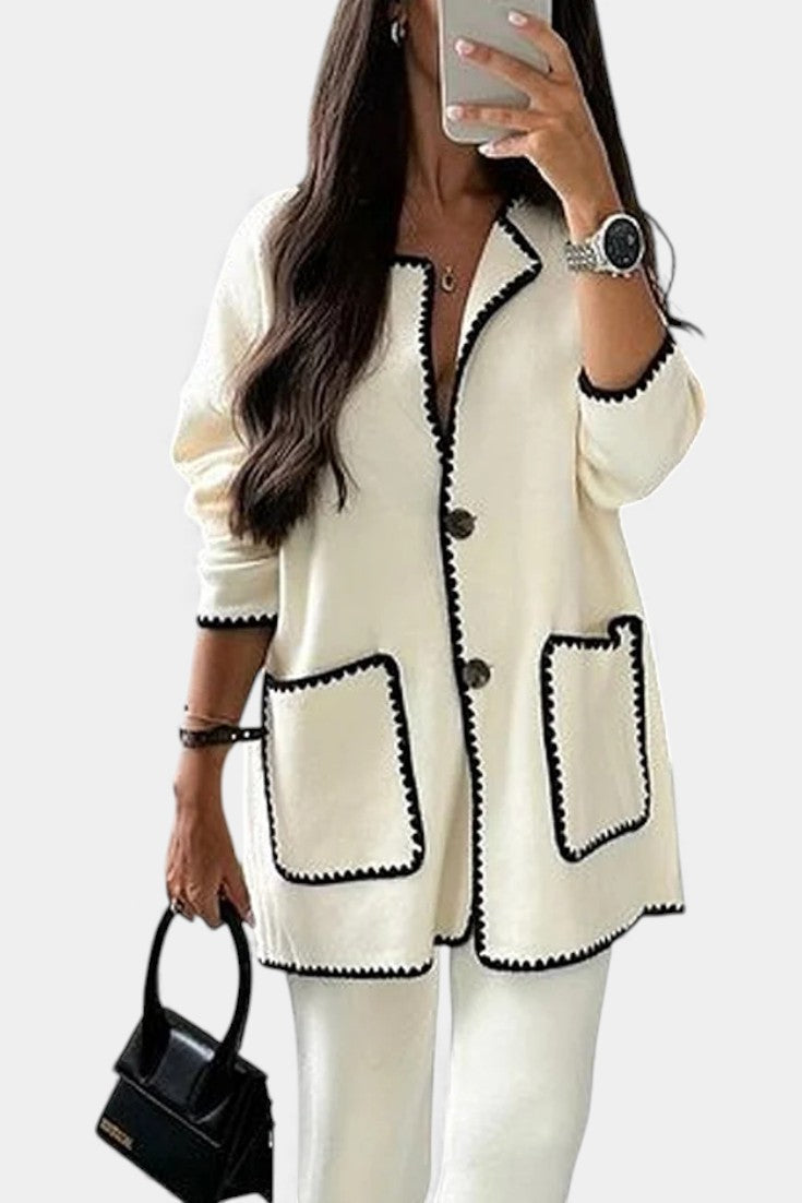 Clelia Two-Piece Ensemble: Trimmed Jacket and Casual Pants