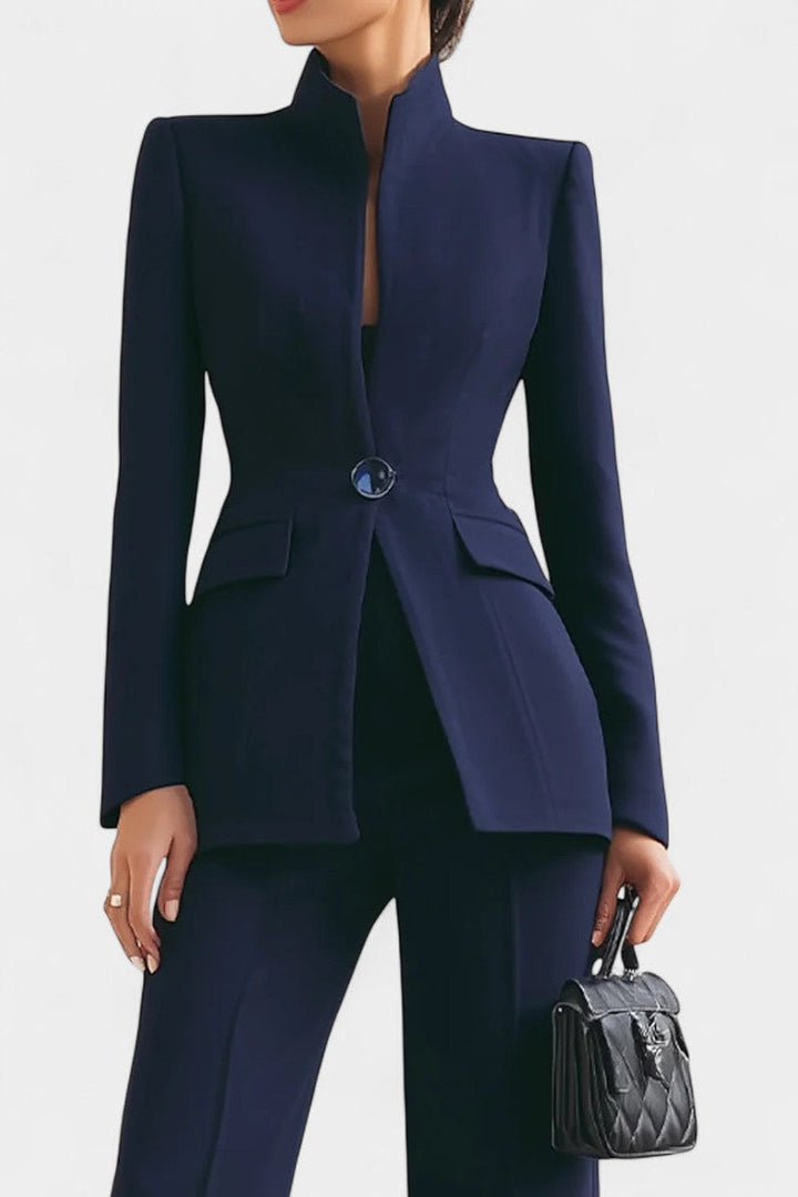 Rosalia High-Collar Two-Piece Set with Wide-Leg Trousers