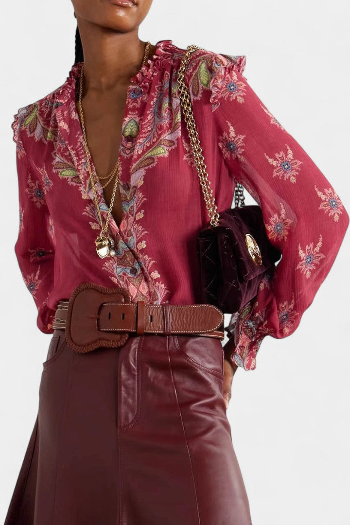Bohemian Print Ruffled Chiffon Set by Ines