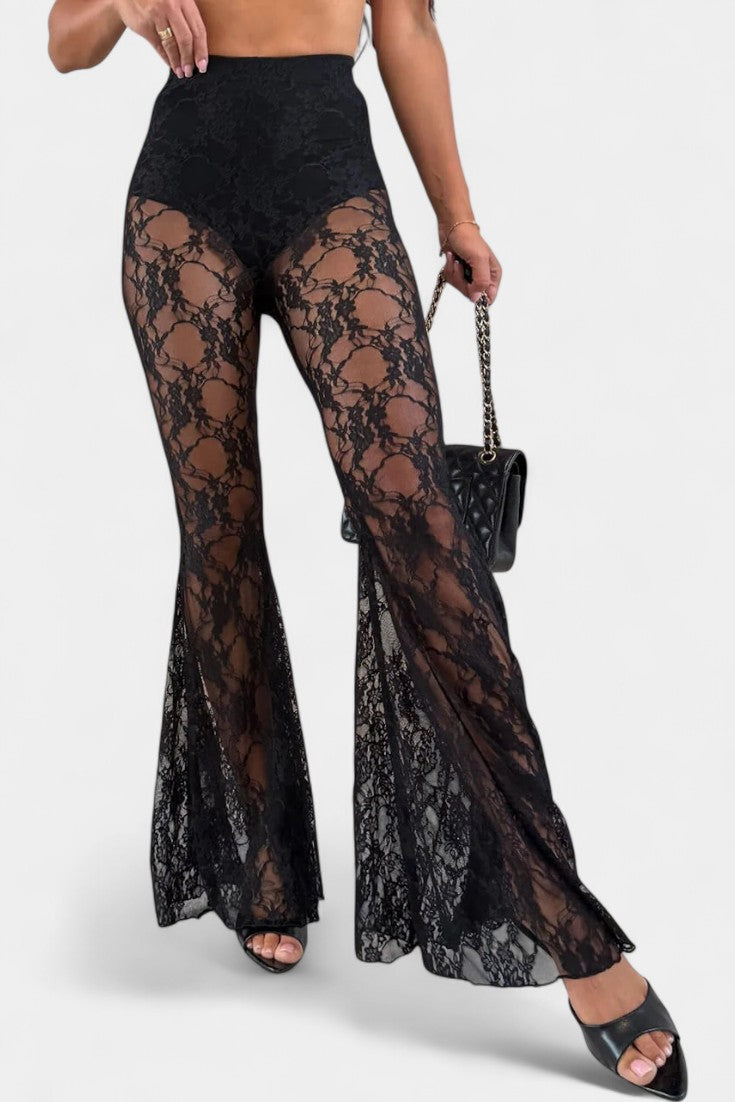 Lea Set: Belted Blazer with Floral Lace Mermaid Trousers