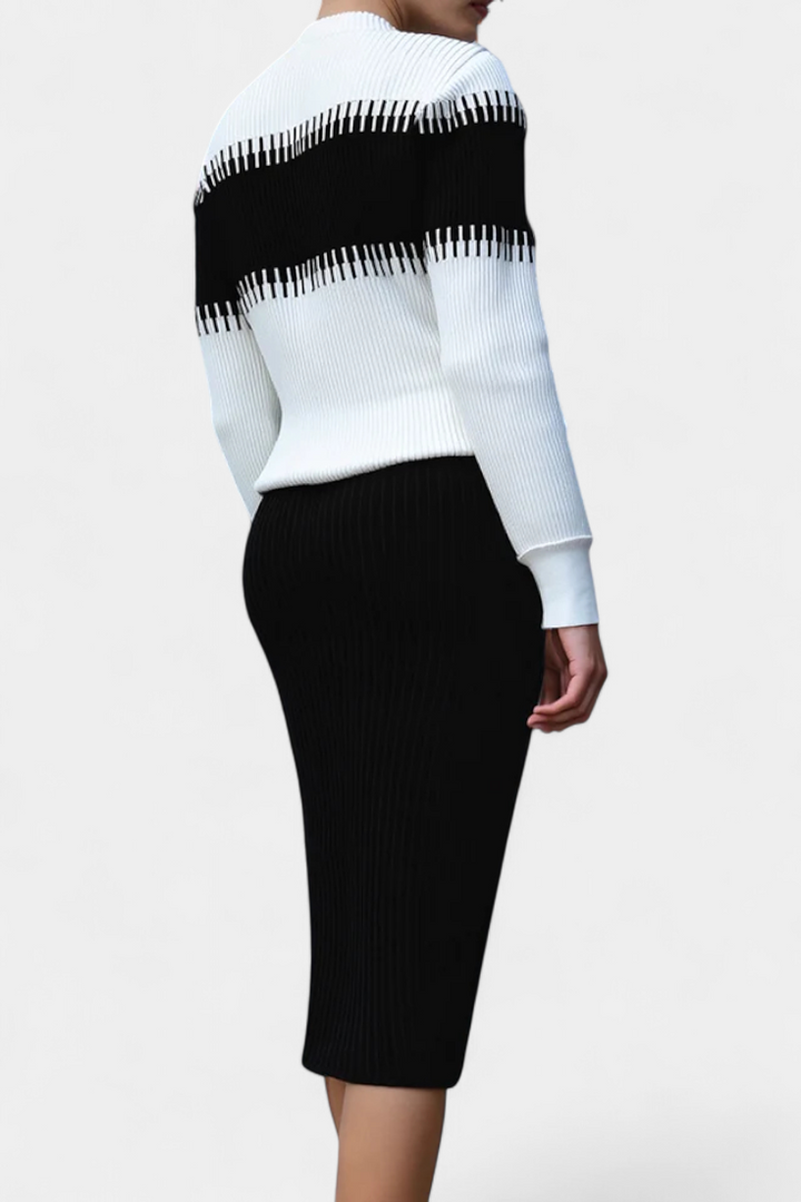 Giulietta Two-Tone Long Sleeve Midi Knit Dress Ensemble