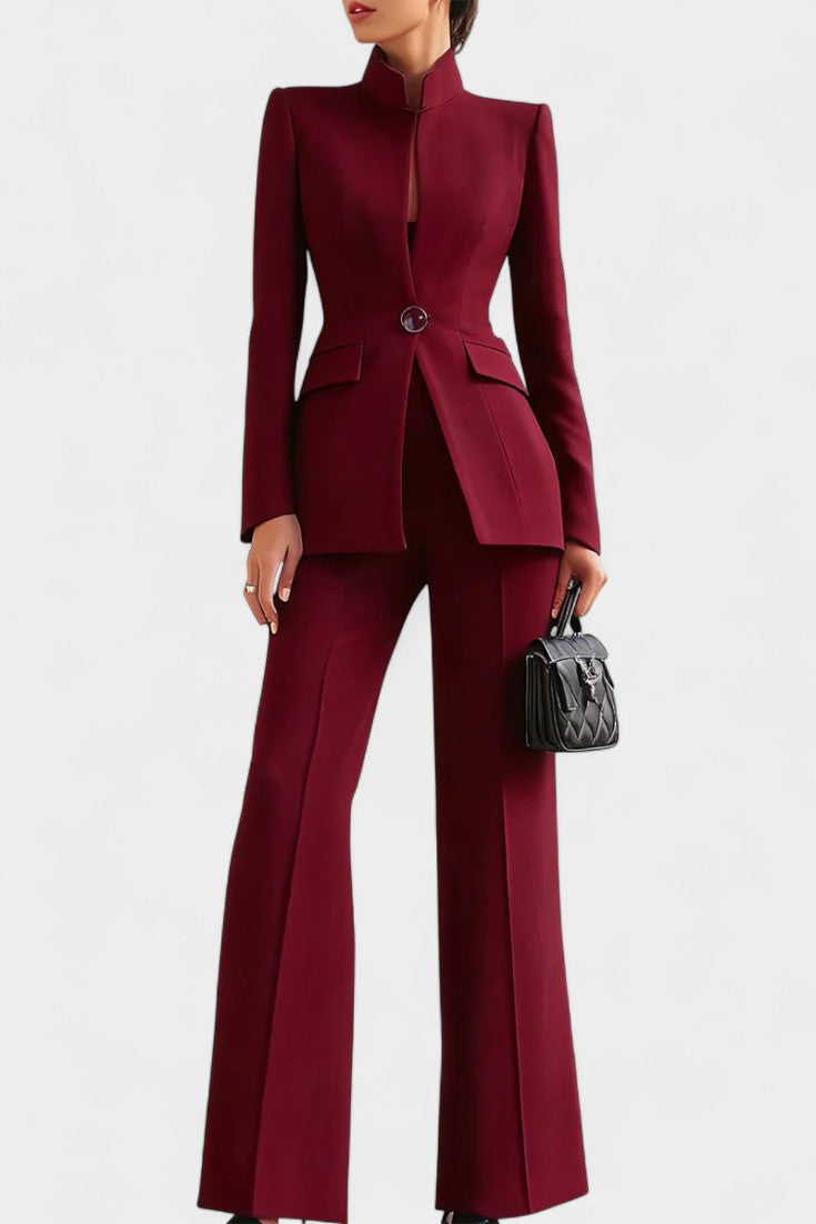 Rosalia High-Collar Two-Piece Set with Wide-Leg Trousers