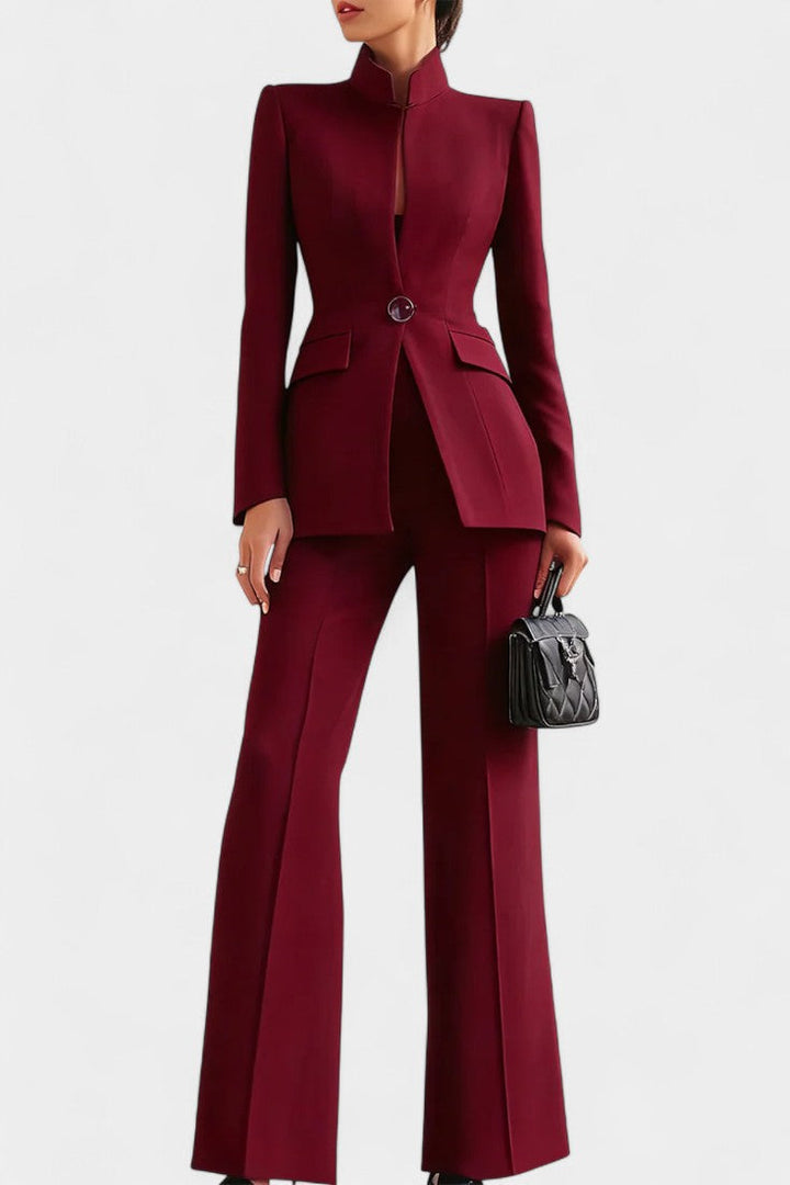 Rosalia High-Collar Two-Piece Set with Wide-Leg Trousers