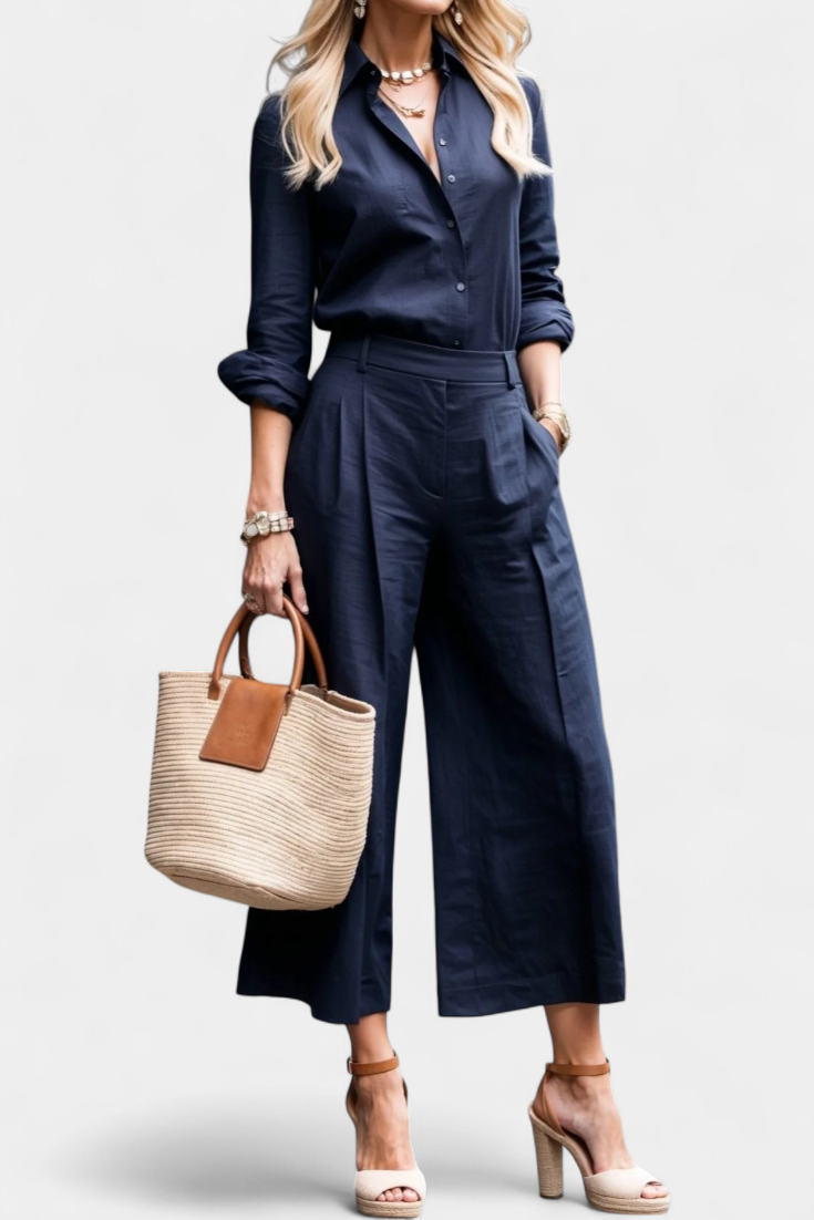 Benedetta Easygoing Set with Flowing Top and Capri Trousers