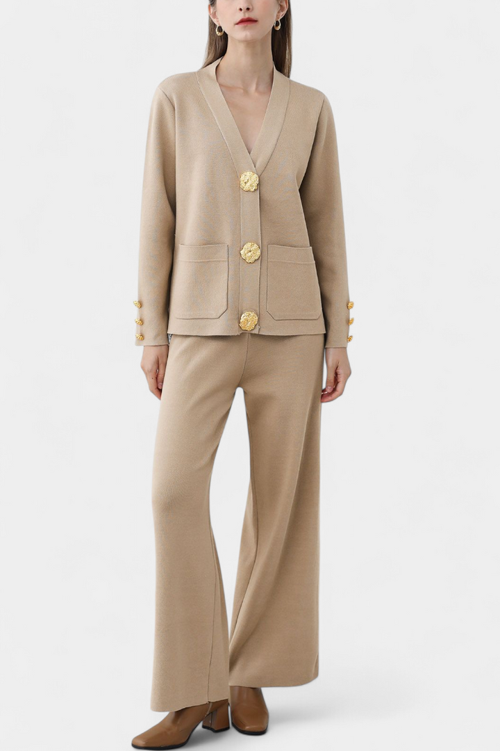 Luisella Classic Cardigan Set with Wide-Leg Trousers