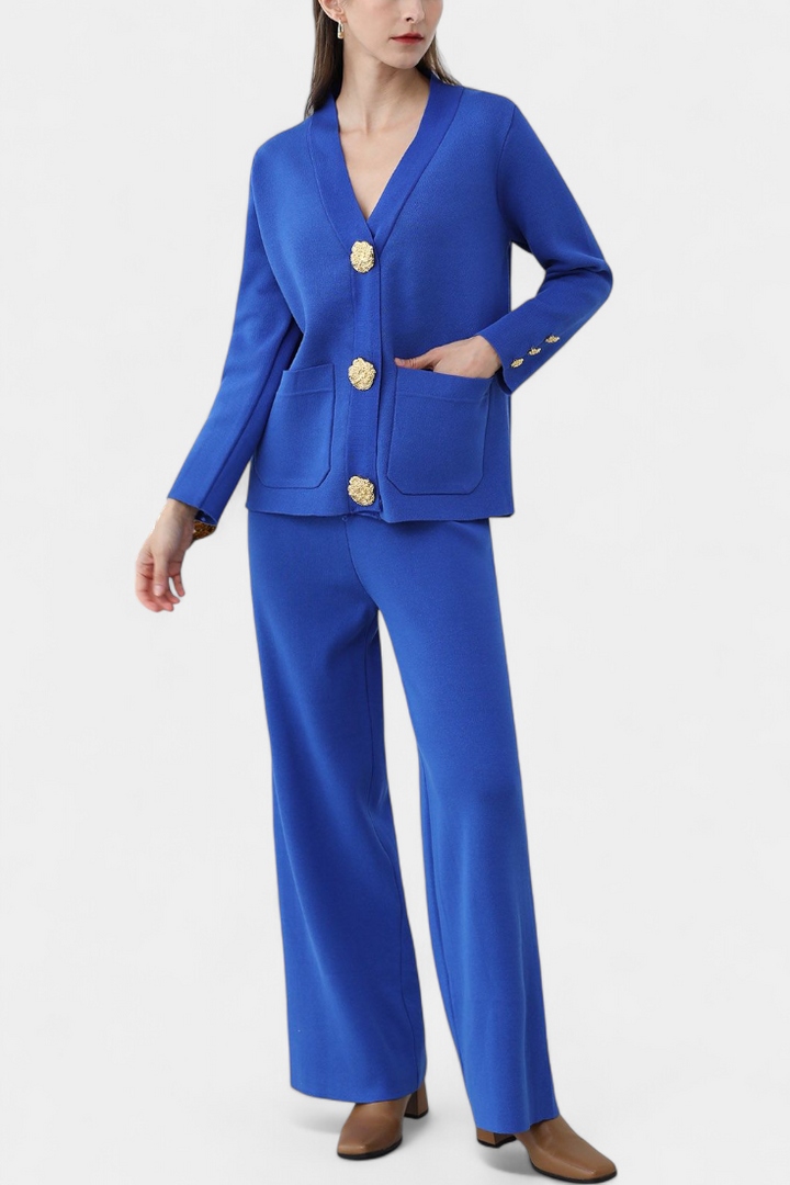 Luisella Classic Cardigan Set with Wide-Leg Trousers