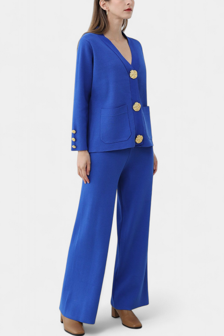 Luisella Classic Cardigan Set with Wide-Leg Trousers