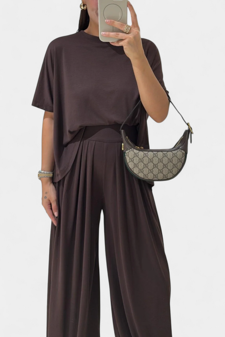 Gioia Minimalist Modal Ensemble: Straight Top & Wide-Leg Pants