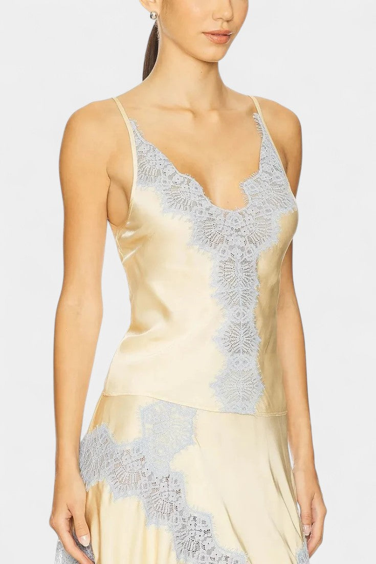 Matilde Satin and Lace Contrast Set with Flowing Midi Skirt