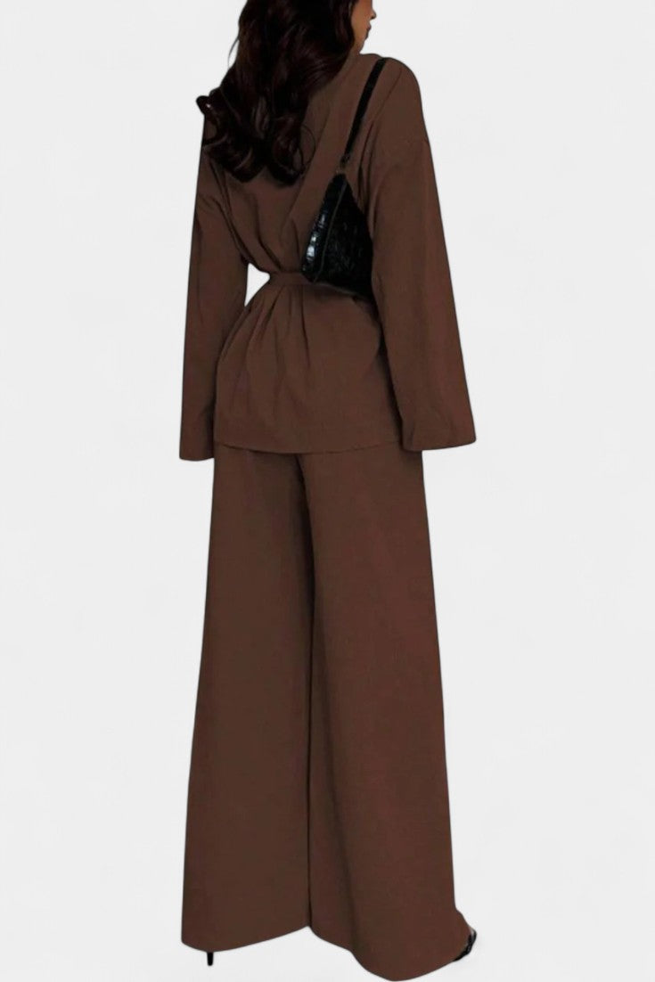 Emma V-Neck Blazer and Flared Pants Set