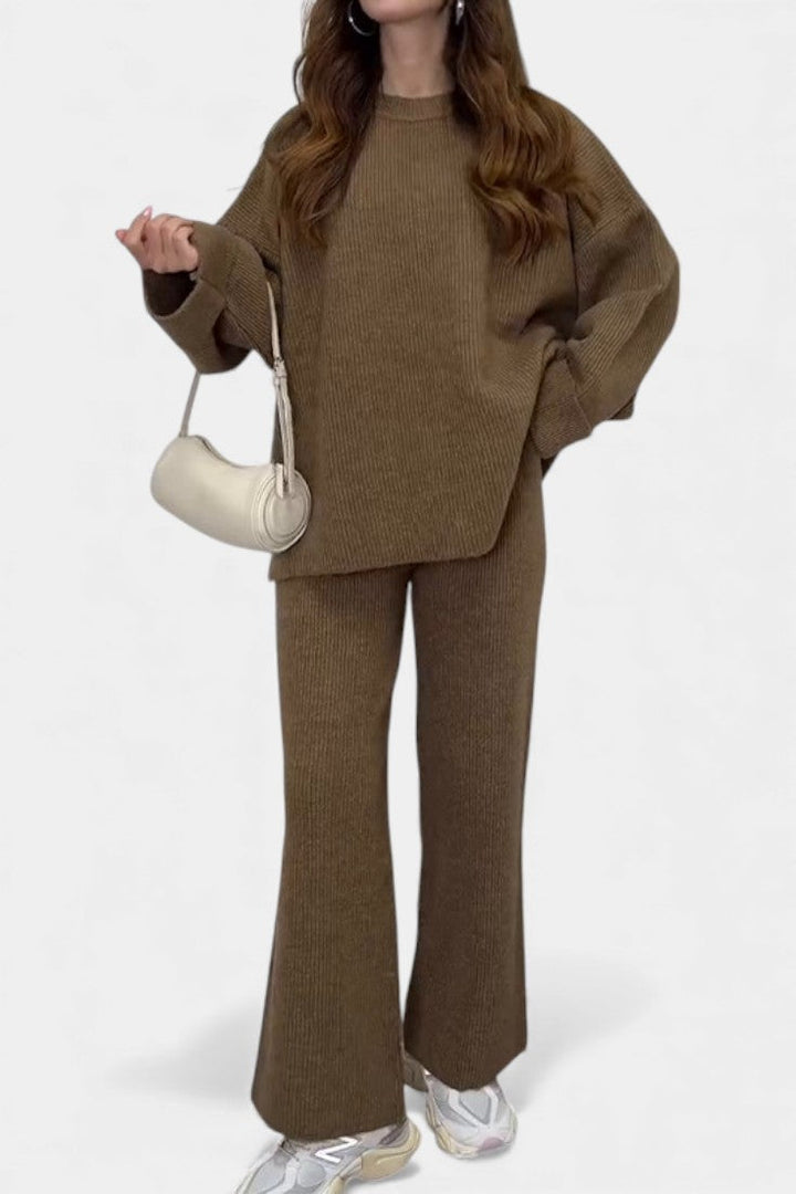 Emma Relaxed Ensemble with Round Neckline and Flowing Pants