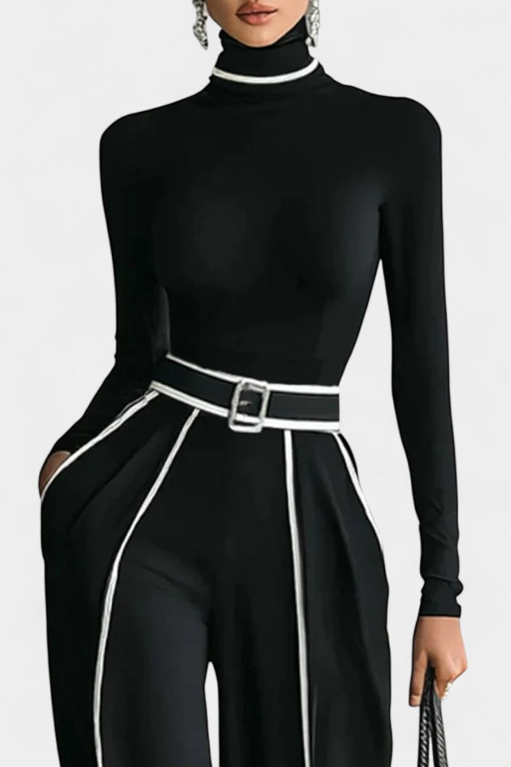 Rita Set Featuring a Stylish High Collar and Flared Wide Leg Pants