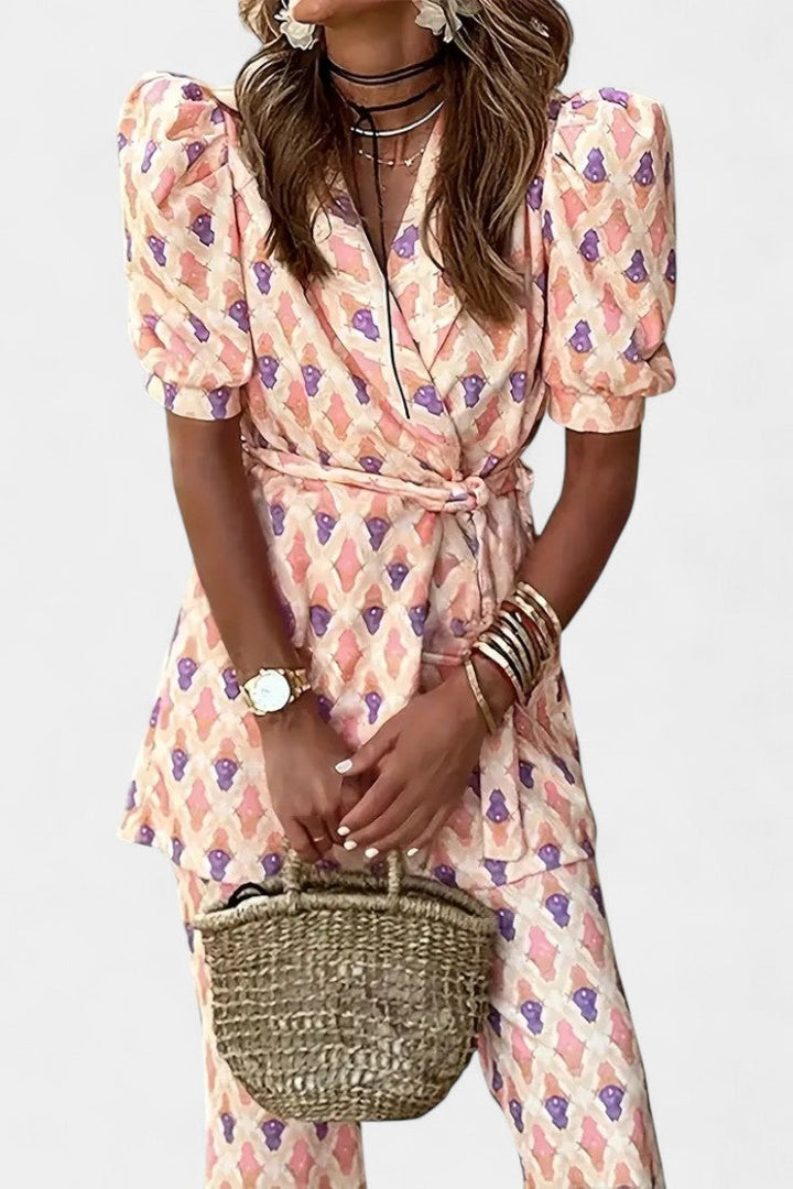 Iris Tailored Set with Puff Sleeves and Flared Trousers