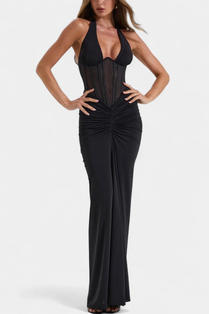 Isabella Mesh Corset Halter with Gathered Maxi Skirt Ensemble