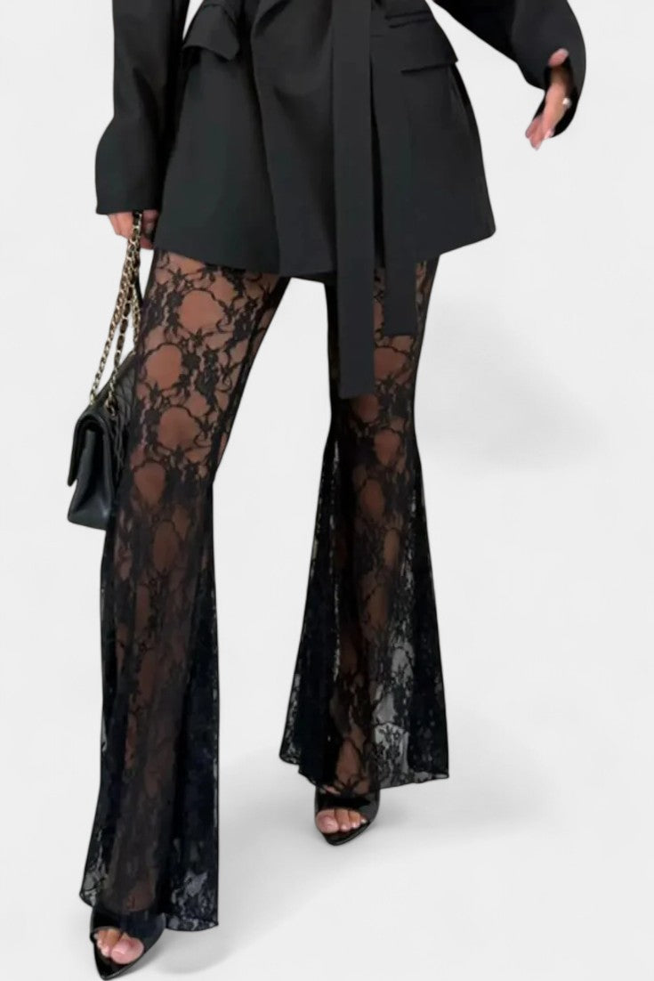 Lea Set: Belted Blazer with Floral Lace Mermaid Trousers
