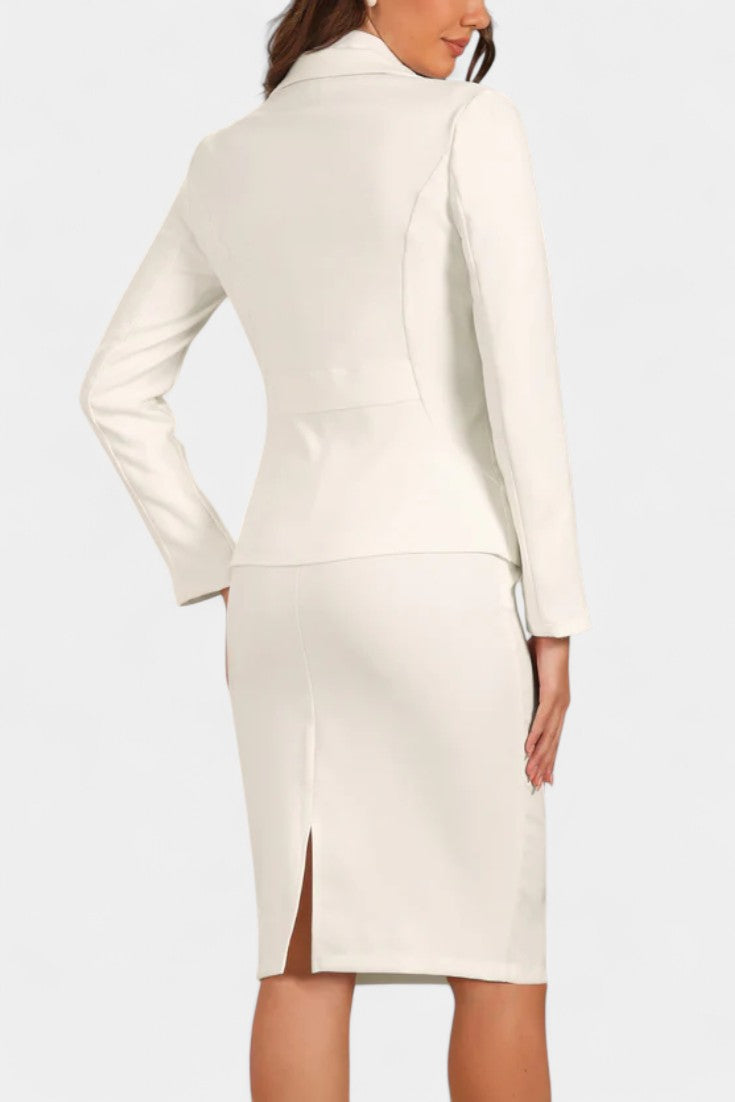 Sara Chic Blazer and Pencil Skirt Ensemble with Notched Collar
