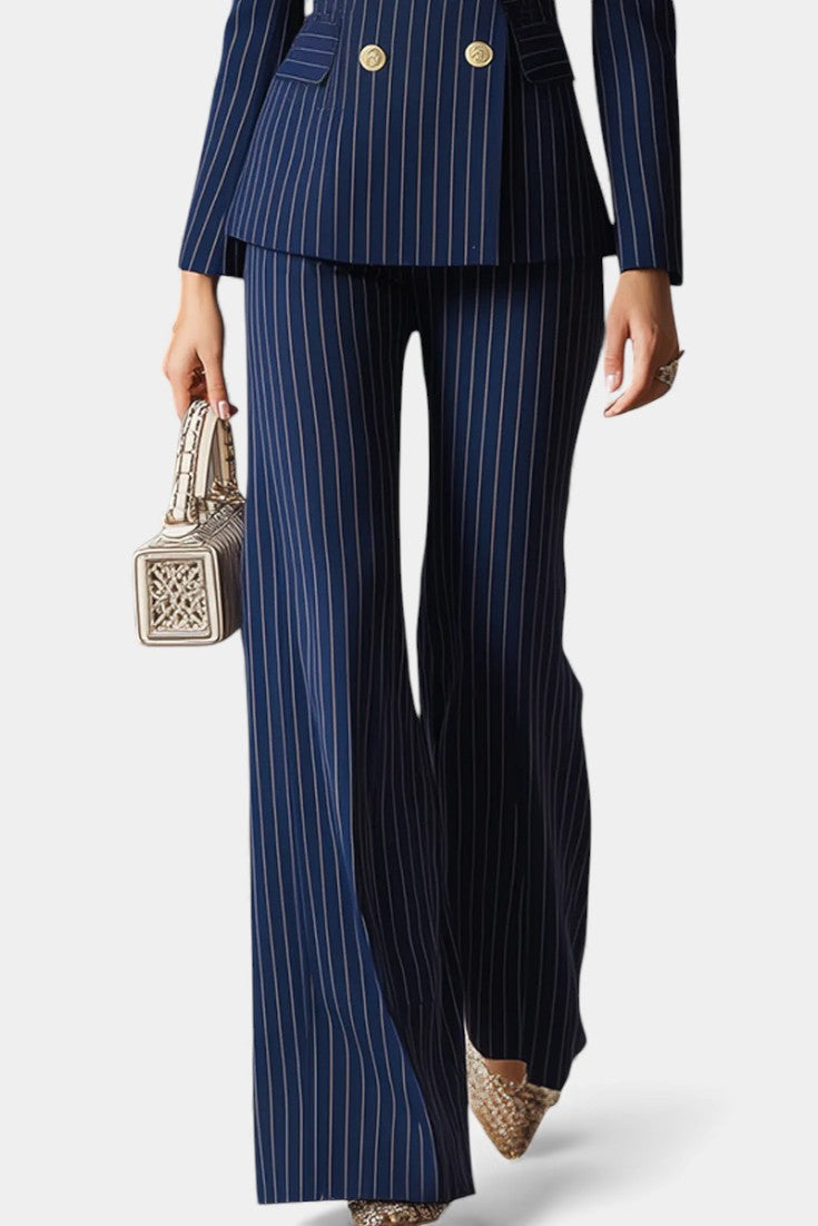Chic Striped Double-Breasted Tailored Set - Vittoria
