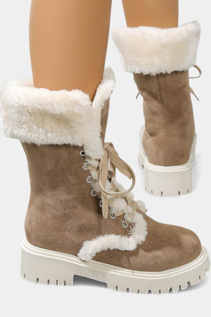 Giulia Lace-Up Mid-Calf Faux Fur Boots