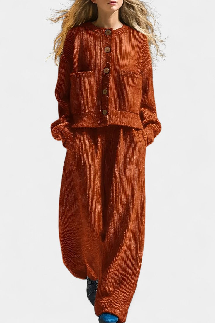 Clara Knit Cardigan & Wide-Leg Pants Ensemble