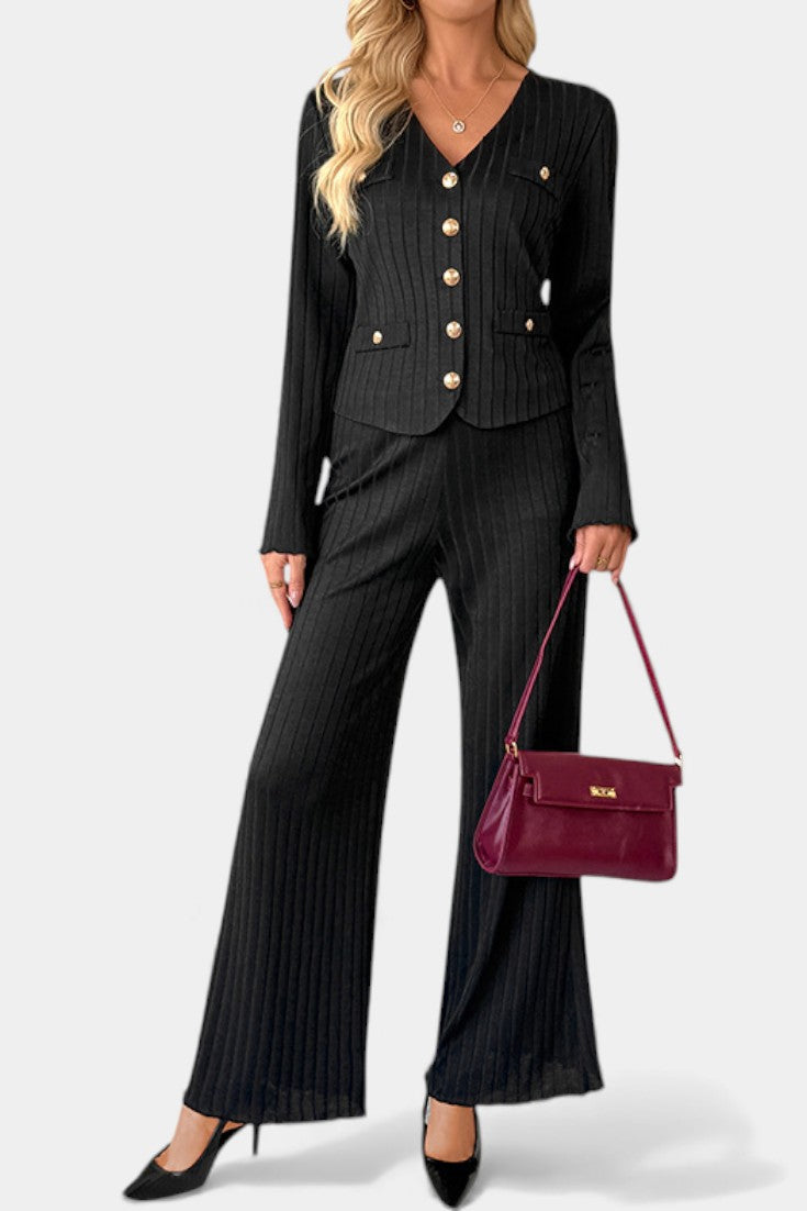 Roberta Minimalist Knit Top with Wide-Leg Pants Set