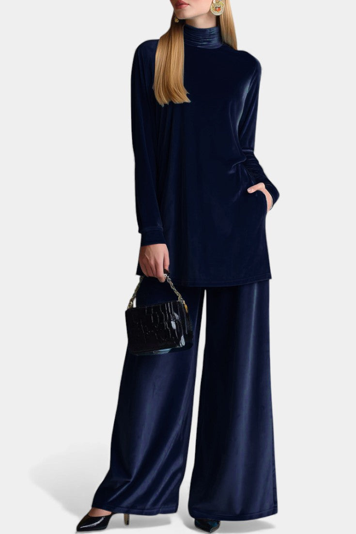 Cesarina Velvet High-Top Sneakers and Split Pants with High Collar