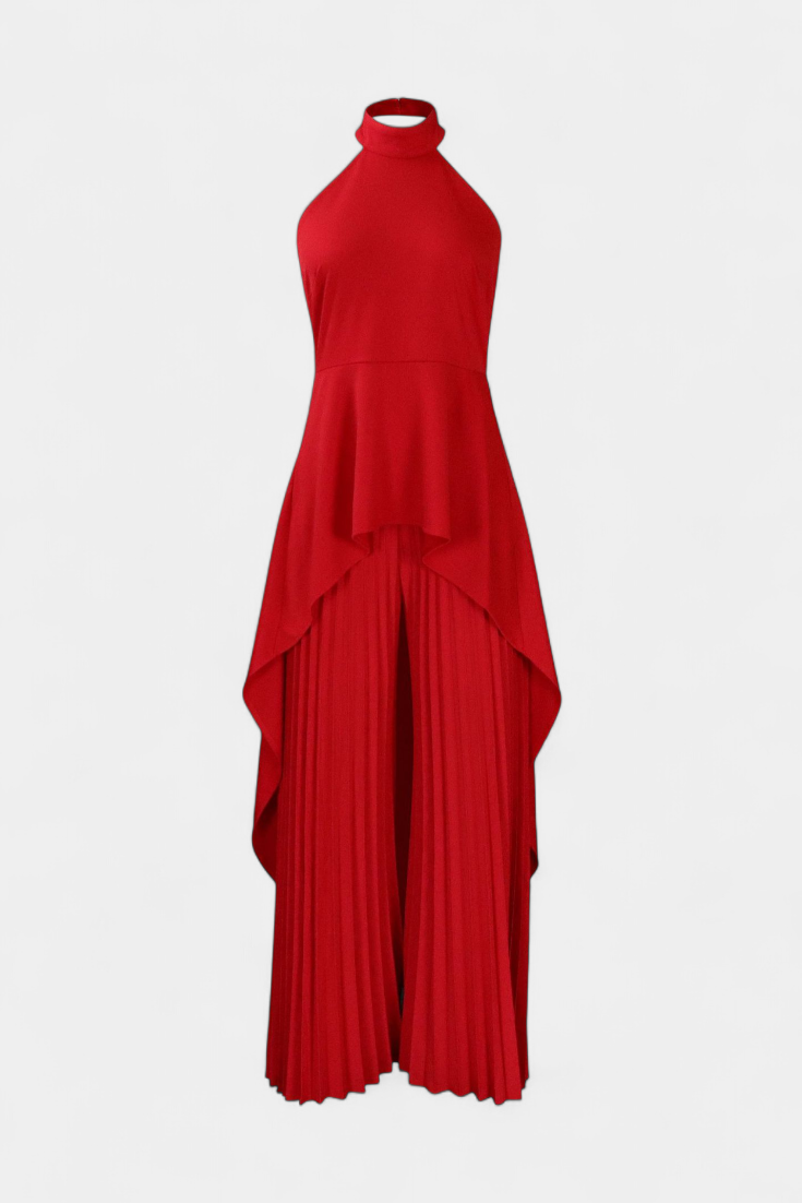 Greta Asymmetrical Sleeveless Outfit with Pleated Trousers