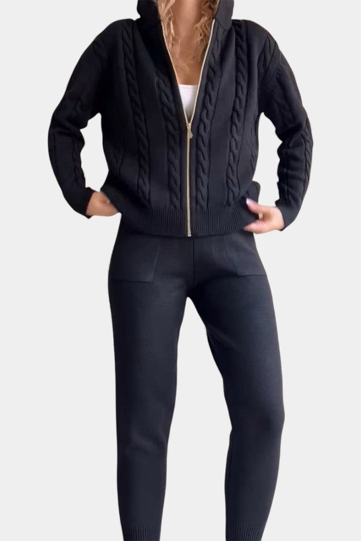 Claudia Cardigan & Twisted Jacquard Pullover Set - Casual Ensemble