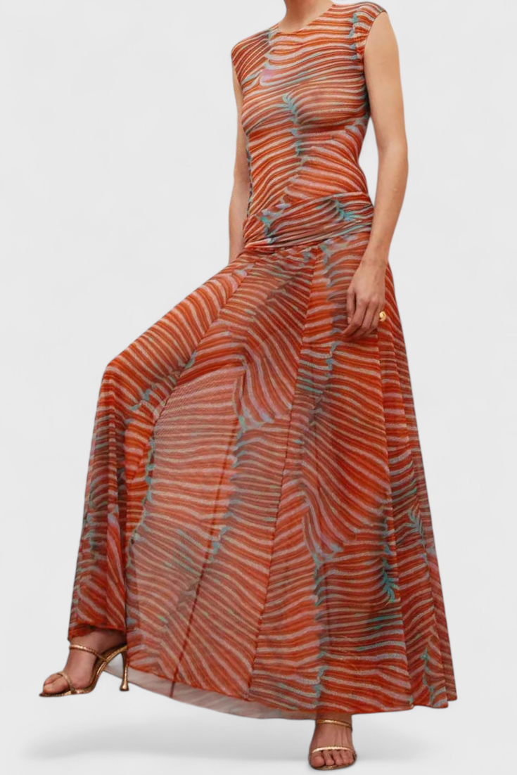 Giada Set in Vibrant Psychedelic Wave Print with Flowing Midi Skirt