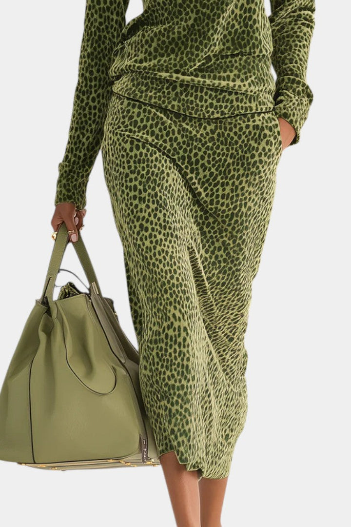 Federica Vintage Leopard Print High Collar Ensemble