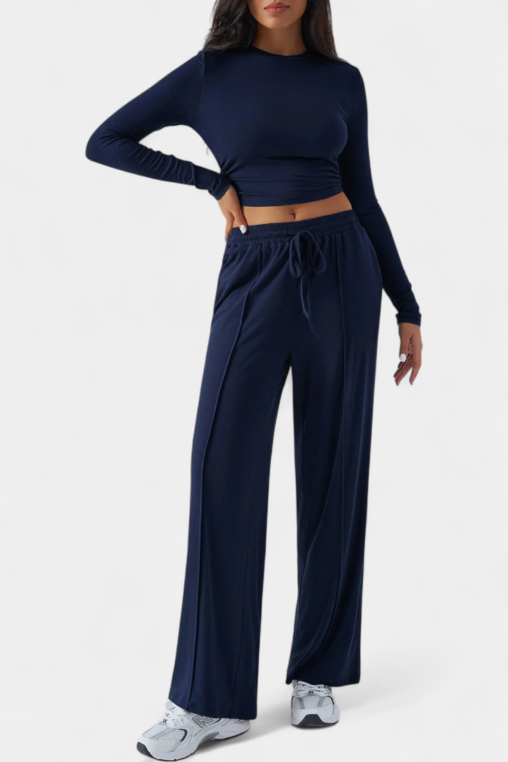 Paola Elastic-Fit Viscose Yoga Set with Round Neck