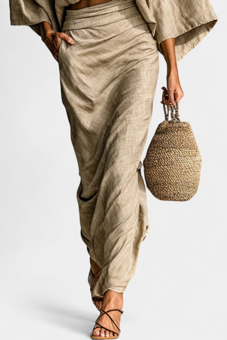 Agata Long Sleeve Casual Ensemble with Flowing Maxi Skirt