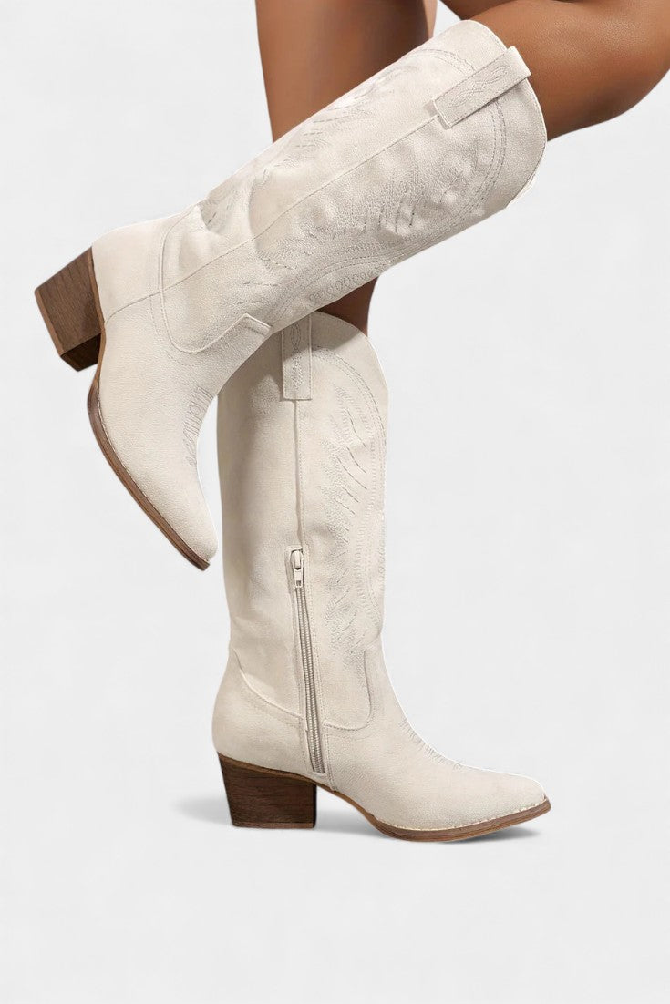 Suede Gaia Cowboy Boots with Block Heel