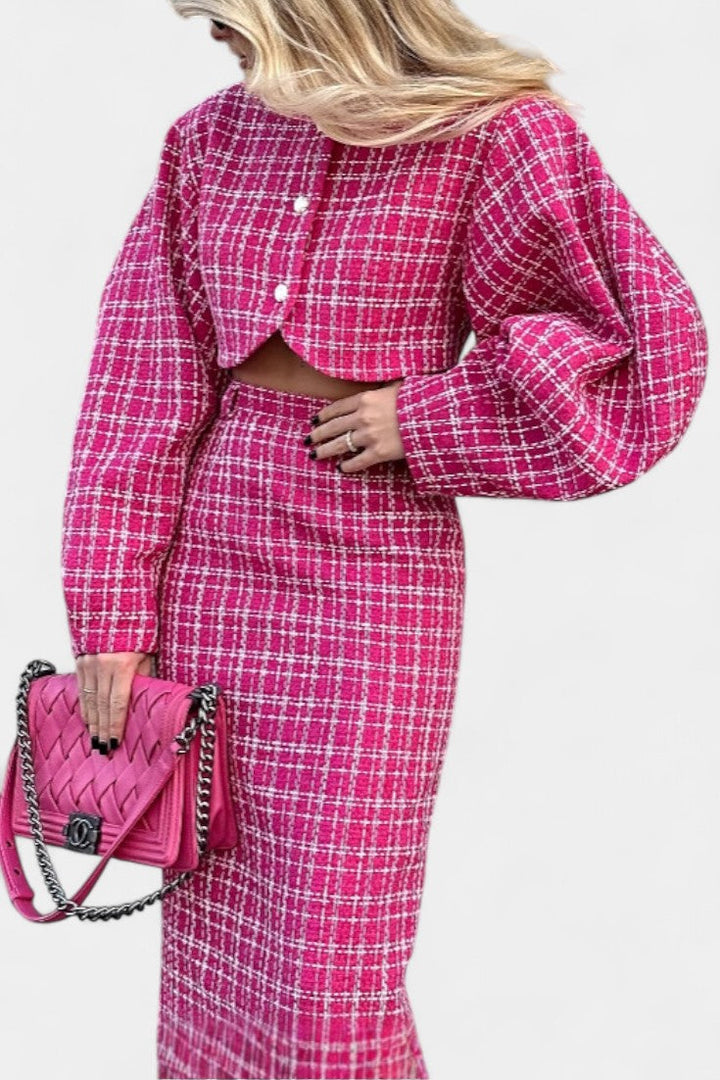 Serafina Blazer and Plaid Tweed Skirt Set