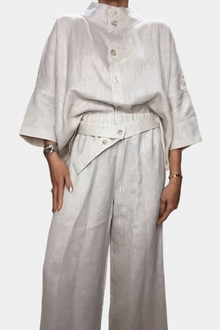 Ilenia High Neck Structured Ensemble with Asymmetrical Waist Trousers