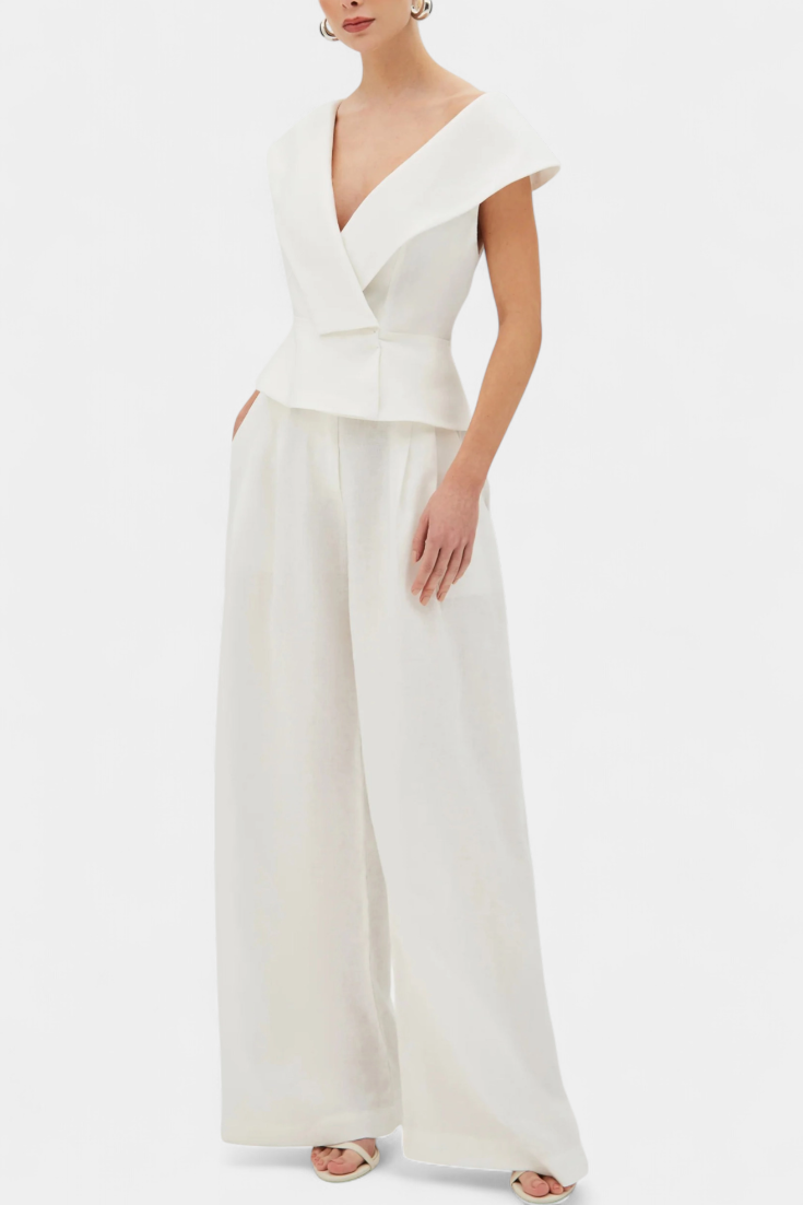 Maddalena Ensemble Structured Top with Wrap Neck and Palazzo Pants