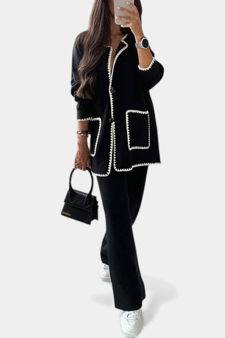 Clelia Two-Piece Ensemble: Trimmed Jacket and Casual Pants
