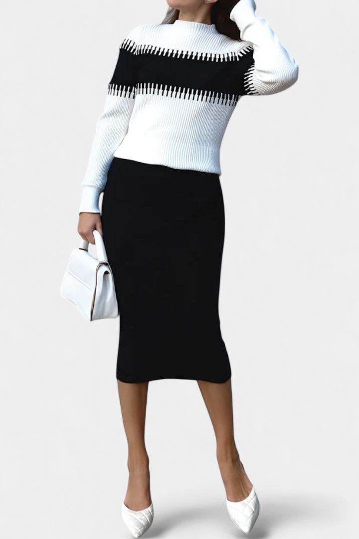 Giulietta Two-Tone Long Sleeve Midi Knit Dress Ensemble