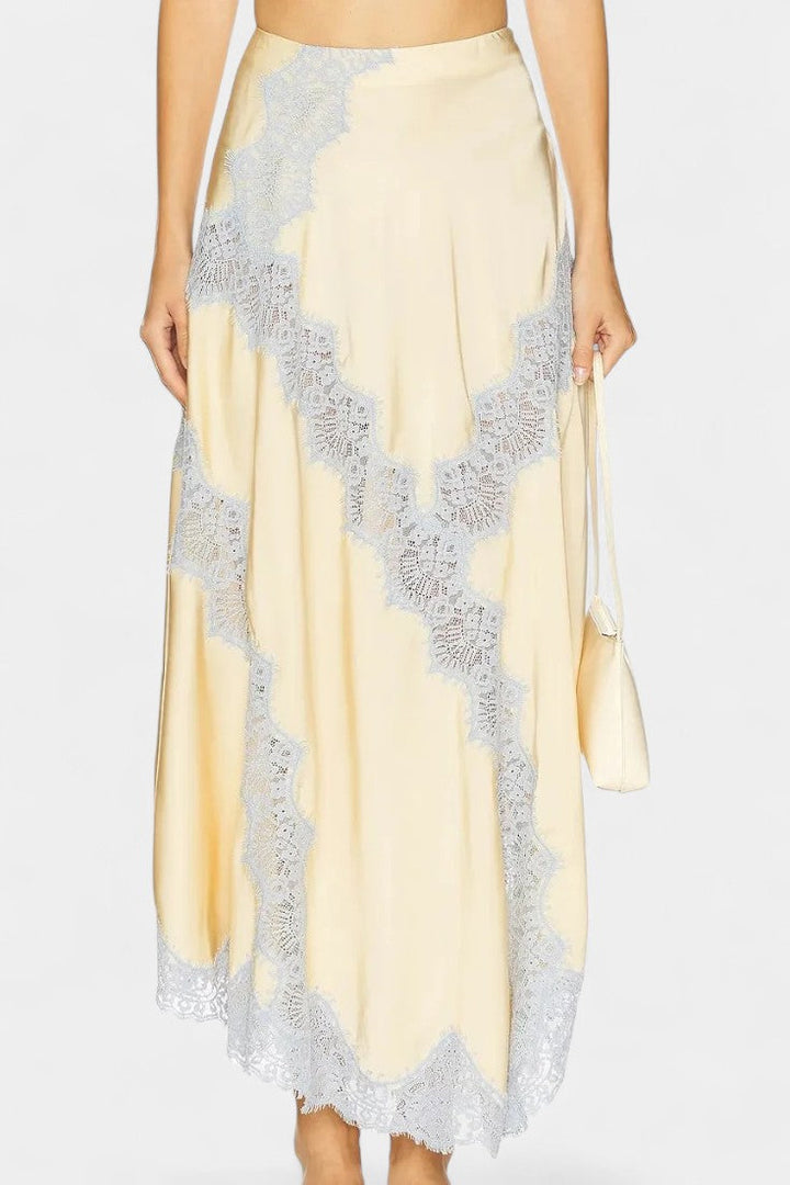 Matilde Satin and Lace Contrast Set with Flowing Midi Skirt