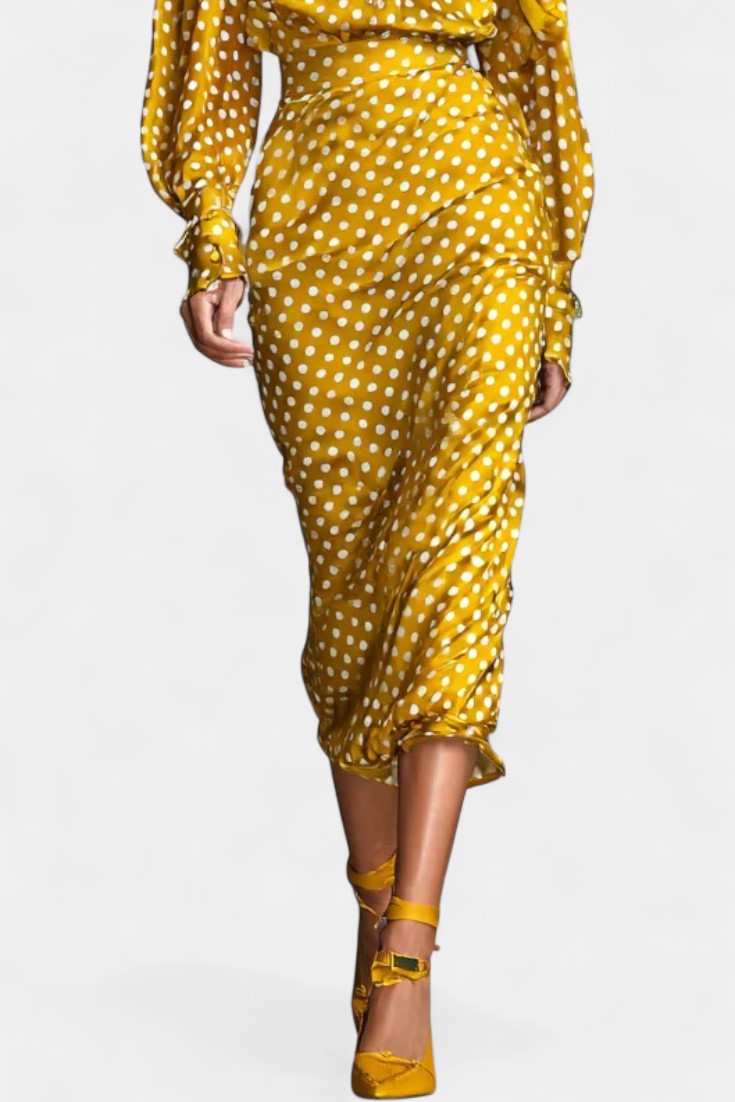 Rosanna Polka Dot Satin Set with Matching Midi Skirt