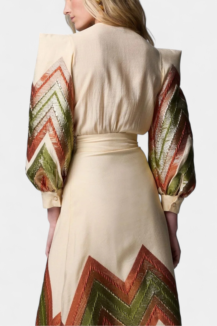 Laura Puff Sleeve Bodysuit with Chevron Print Midi Skirt