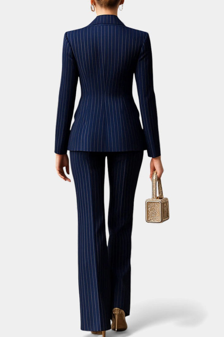 Chic Striped Double-Breasted Tailored Set - Vittoria