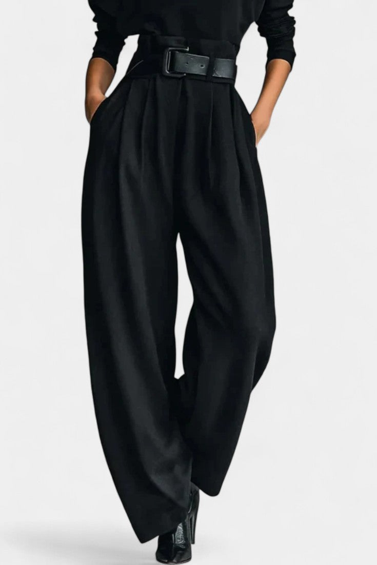 Renata Black High Collar Ensemble with Straight Leg Trousers