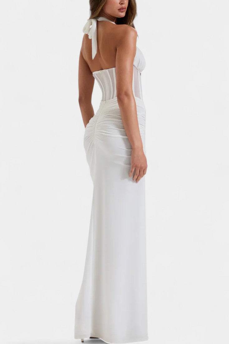 Isabella Mesh Corset Halter with Gathered Maxi Skirt Ensemble