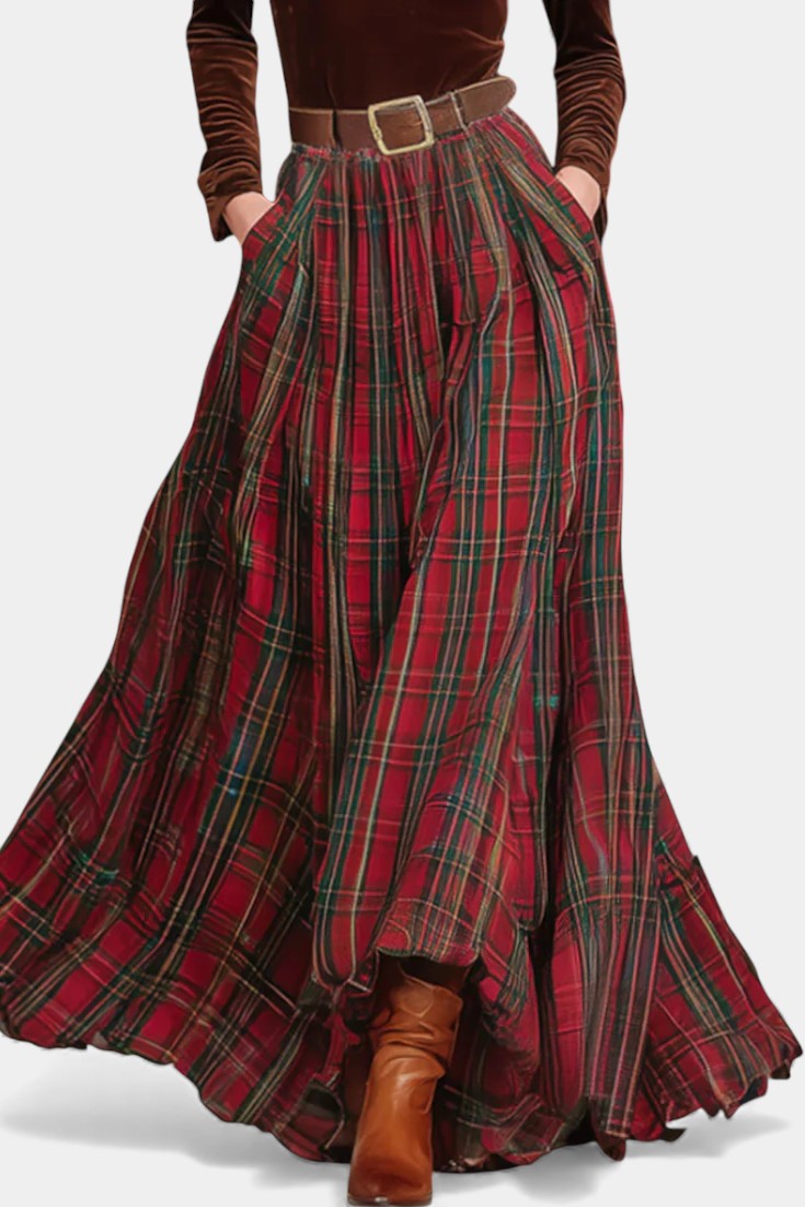 Giuliana Lace Ensemble with Red Checkered Skirt and Belt