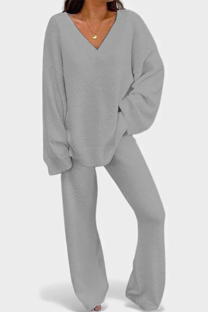 Felicia Cozy V-Neck Two-Piece Daily Outfit