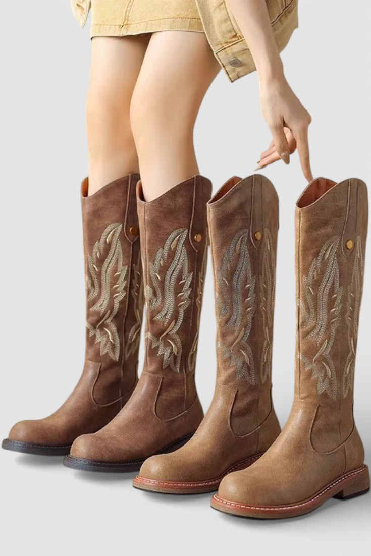 Teresa Long Embroidered Boots Featuring Back Zipper