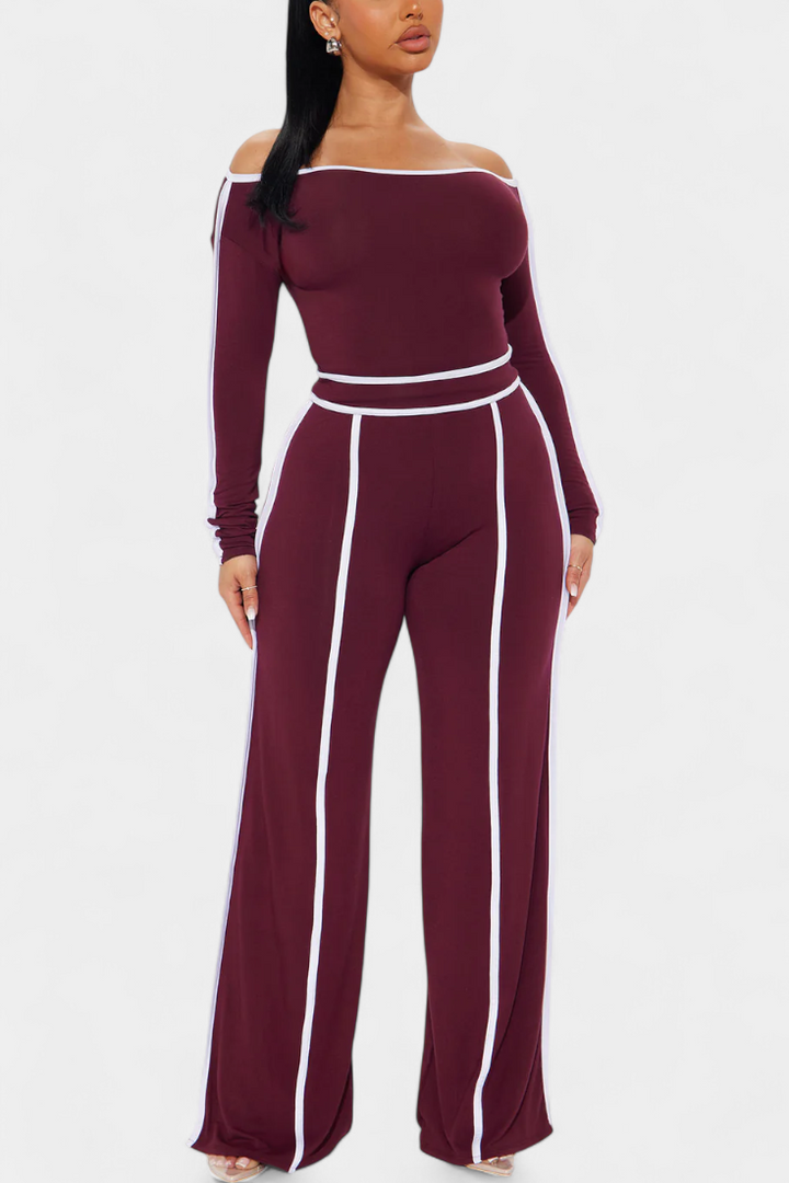 Margherita Off-Shoulder Set with Bold Striped Accents