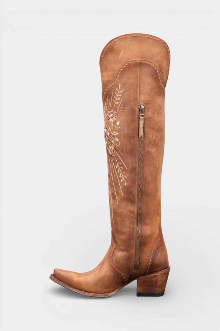 Flora Vintage Western Lace-Up Boots with Embroidery