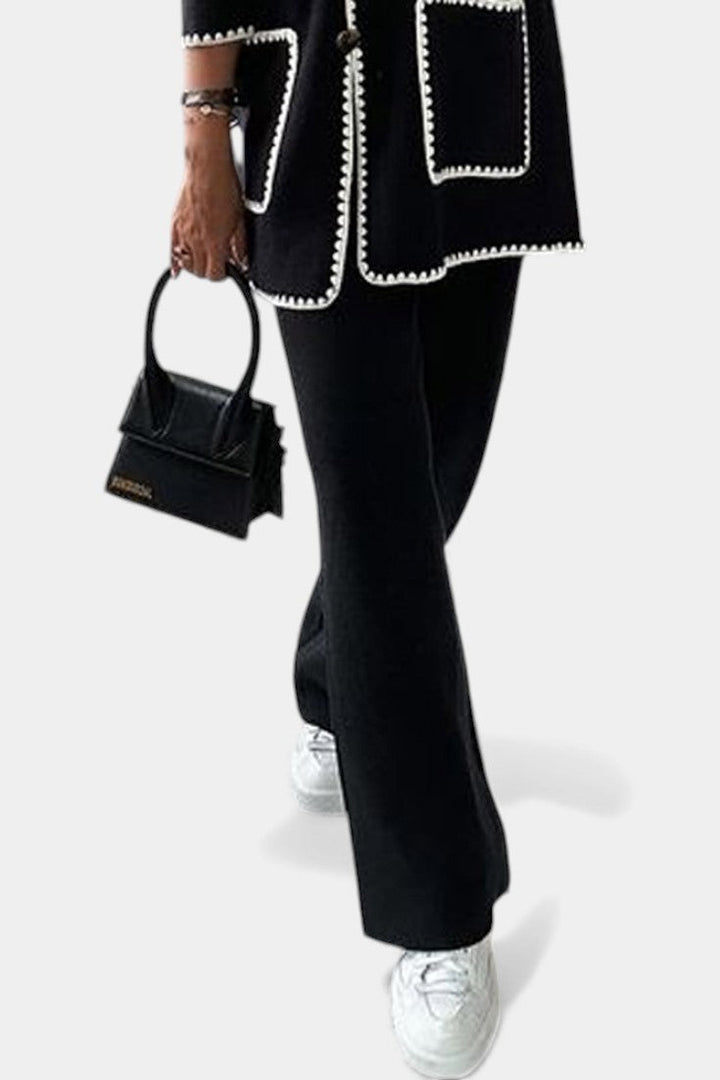 Clelia Two-Piece Ensemble: Trimmed Jacket and Casual Pants
