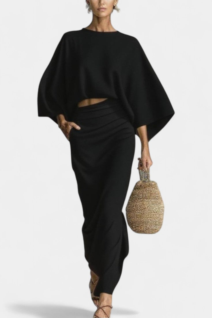 Agata Long Sleeve Casual Ensemble with Flowing Maxi Skirt
